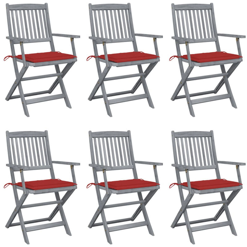 

Happyshopping - Sillas de jardin plegables 6 uds cojines madera maciza acacia
