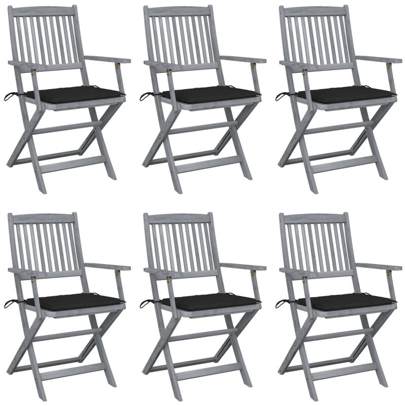 

Sillas de jardin plegables 6 uds cojines madera maciza acacia