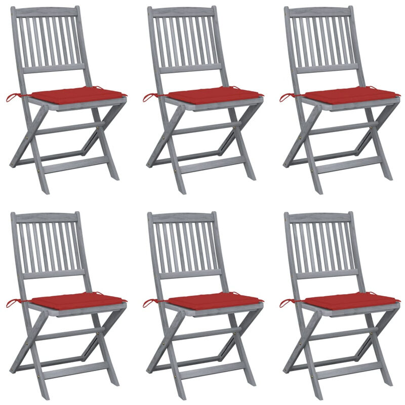 

Happyshopping - Sillas de jardin plegables 6 uds cojines madera maciza acacia