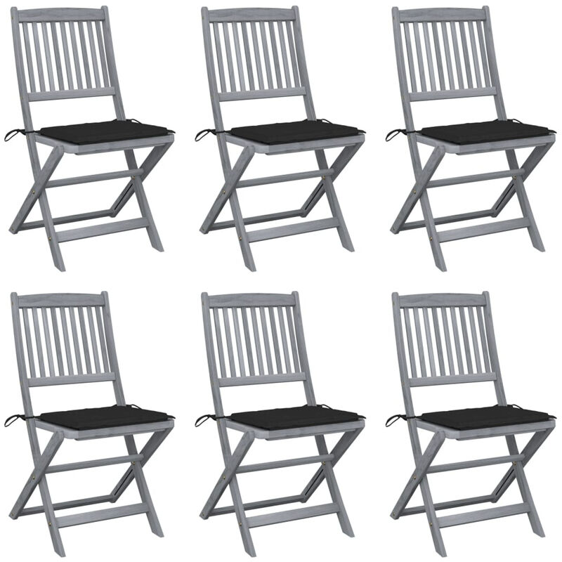 

Happyshopping - Sillas de jardin plegables 6 uds cojines madera maciza acacia