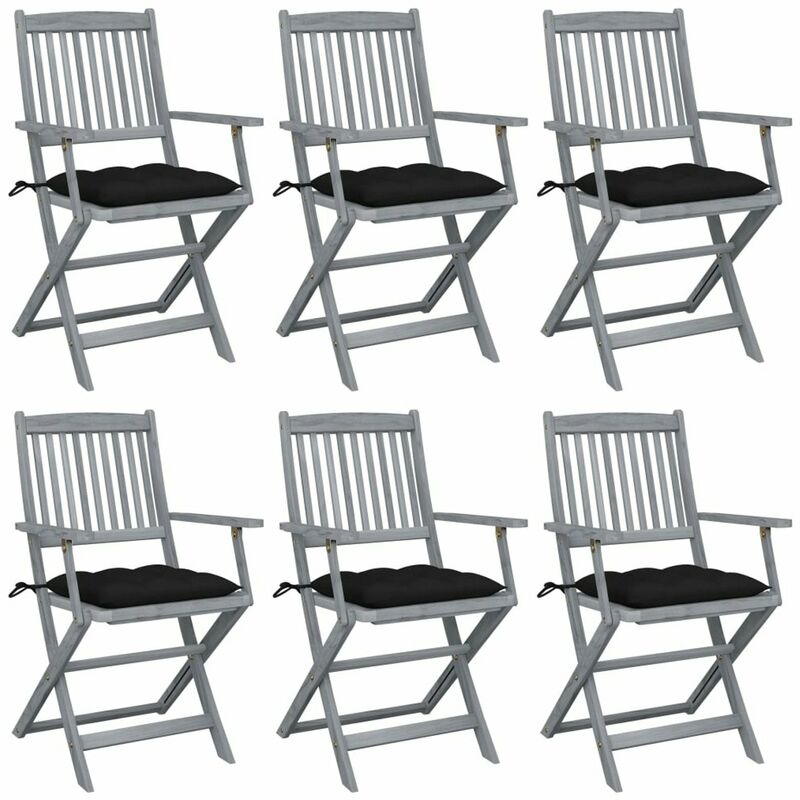 

Sillas de jardin plegables 6 uds cojines madera maciza acacia