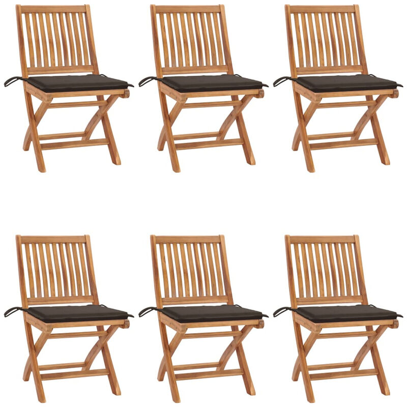 

Sillas de jardin plegables 6 uds madera maciza teca con cojines