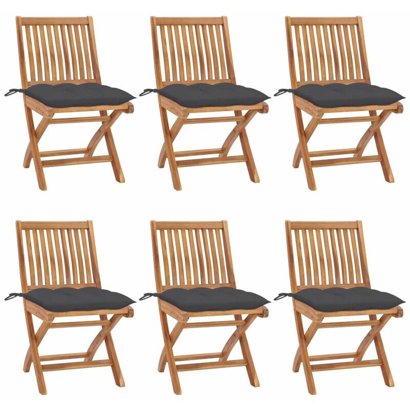 

Sillas de jardin plegables 6 uds madera maciza teca con cojines