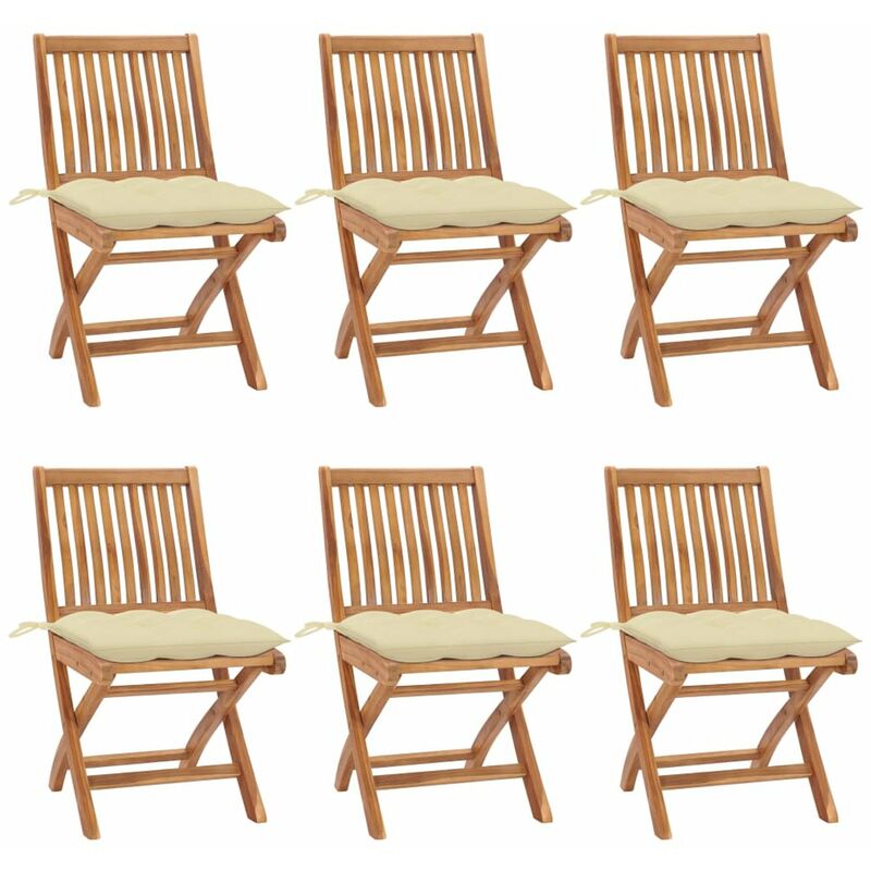 

Sillas de jardin plegables 6 uds madera maciza teca con cojines