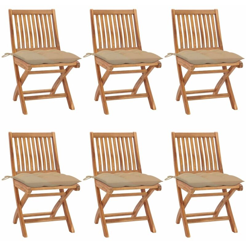 

Sillas de jardin plegables 6 uds madera maciza teca con cojines