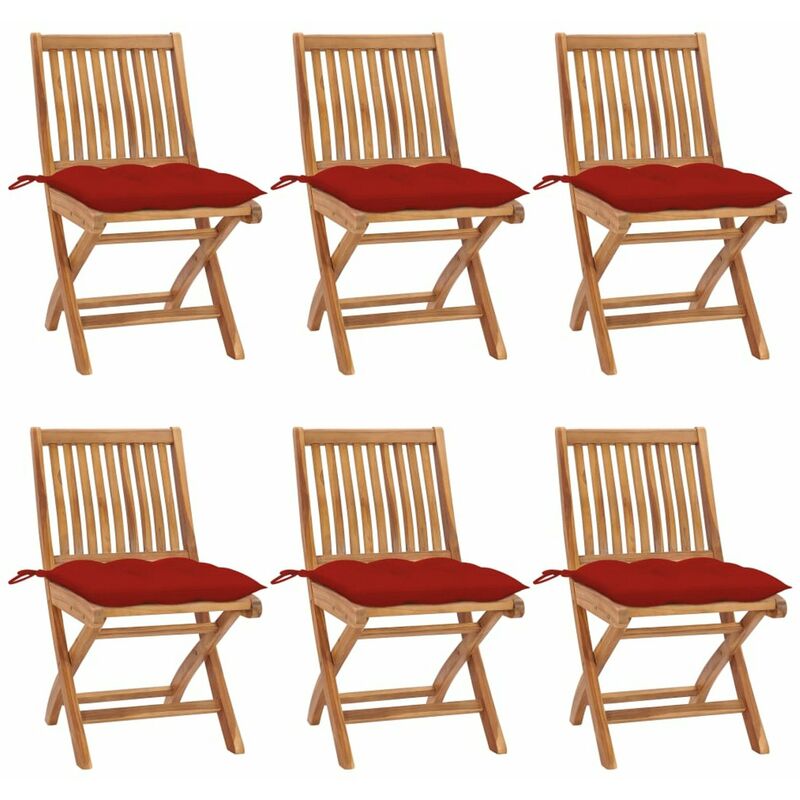 

Sillas de jardin plegables 6 uds madera maciza teca con cojines