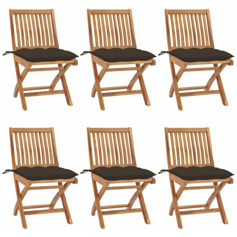 

Sillas de jardin plegables 6 uds madera maciza teca con cojines