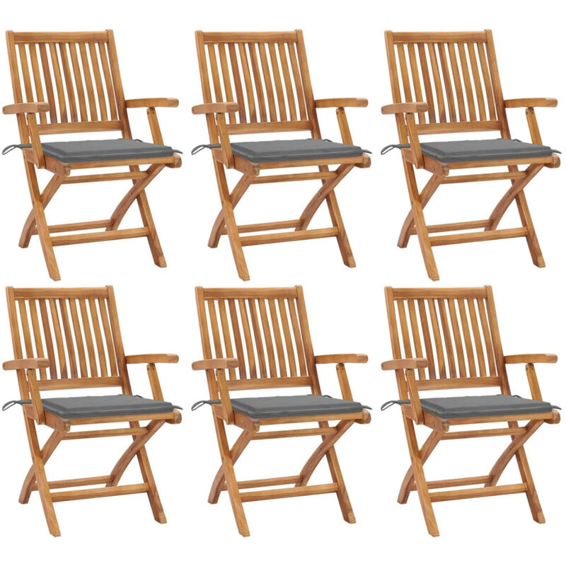 

Happyshopping - Sillas de jardin plegables 6 uds madera maciza teca con cojines