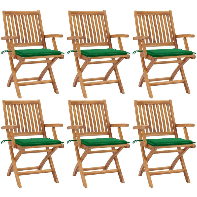 

Sillas de jardin plegables 6 uds madera maciza teca con cojines