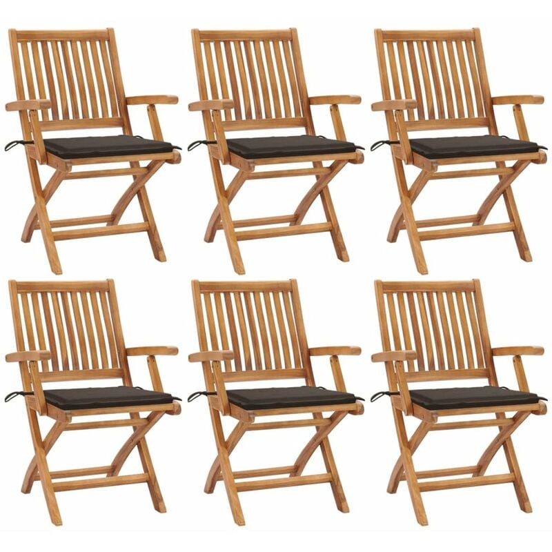 

Happyshopping - Sillas de jardin plegables 6 uds madera maciza teca con cojines