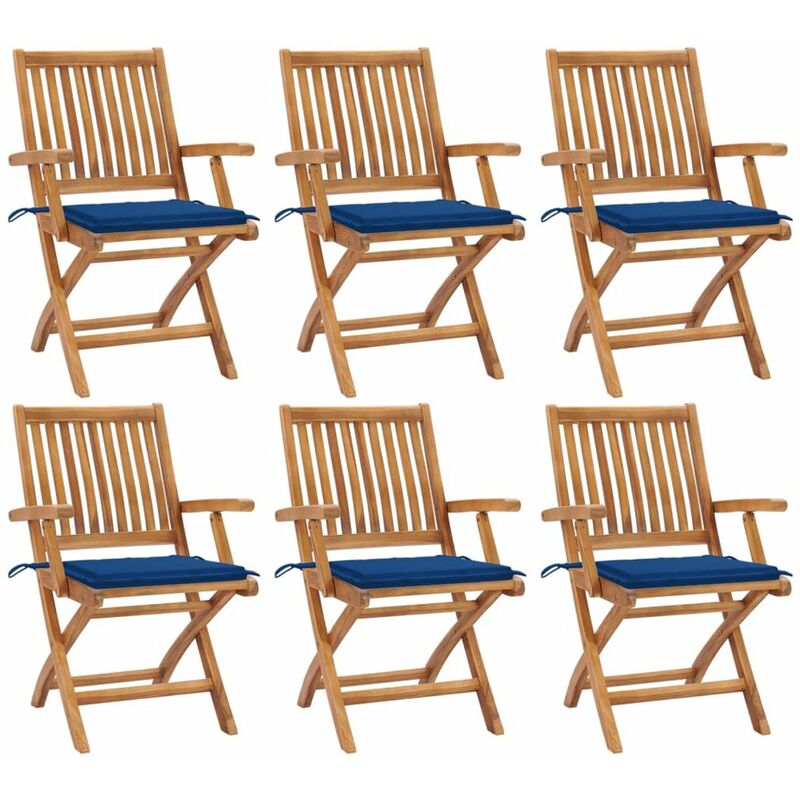 

Happyshopping - Sillas de jardin plegables 6 uds madera maciza teca con cojines