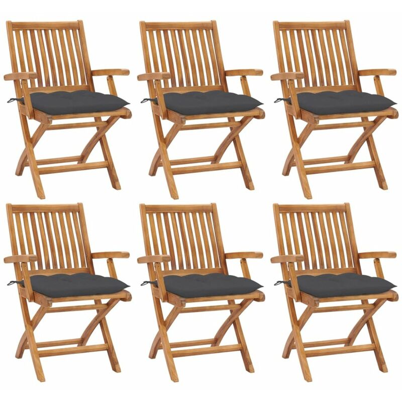 

Happyshopping - Sillas de jardin plegables 6 uds madera maciza teca con cojines