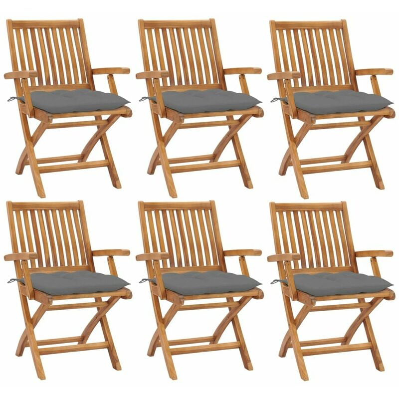 

Happyshopping - Sillas de jardin plegables 6 uds madera maciza teca con cojines