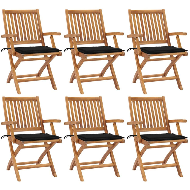 

Happyshopping - Sillas de jardin plegables 6 uds madera maciza teca con cojines