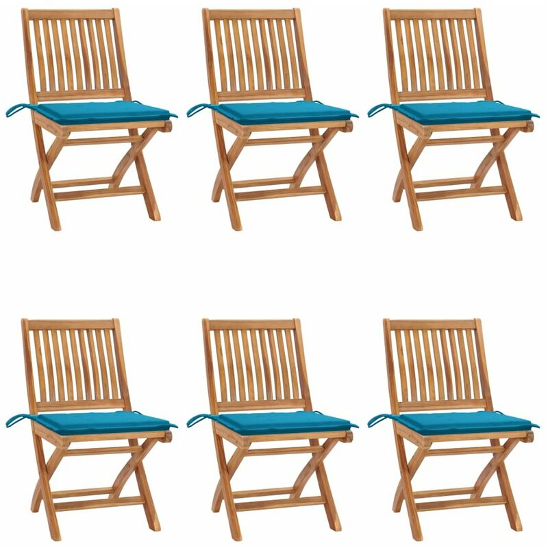 

Happyshopping - Sillas de jardin plegables 6 uds madera maciza teca con cojines