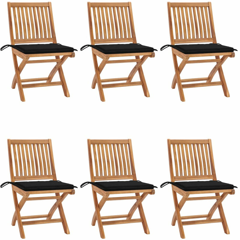 

Happyshopping - Sillas de jardin plegables 6 uds madera maciza teca con cojines