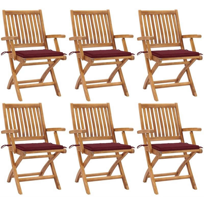 

Sillas de jardín plegables 6 uds madera maciza teca con cojines