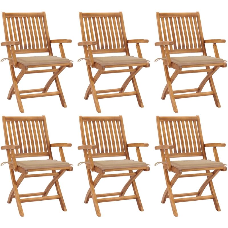 

Sillas de jardín plegables 6 uds madera maciza teca con cojines