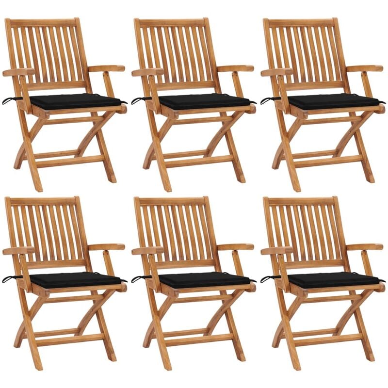 

Sillas de jardín plegables 6 uds madera maciza teca con cojines