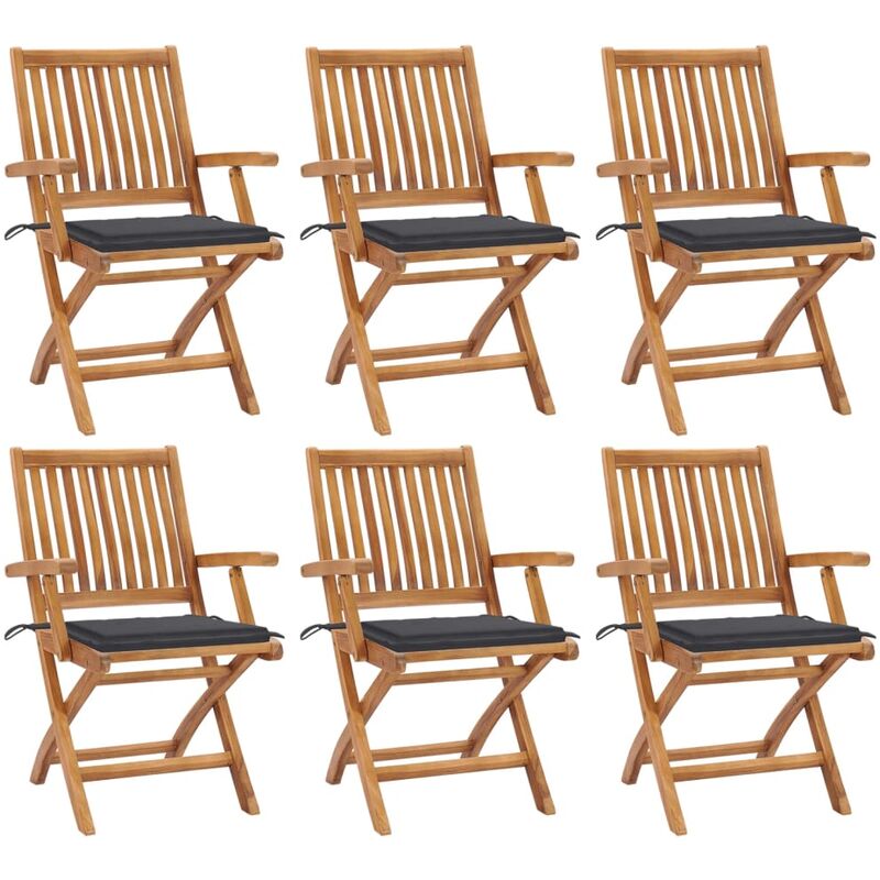 

Sillas de jardín plegables 6 uds madera maciza teca con cojines