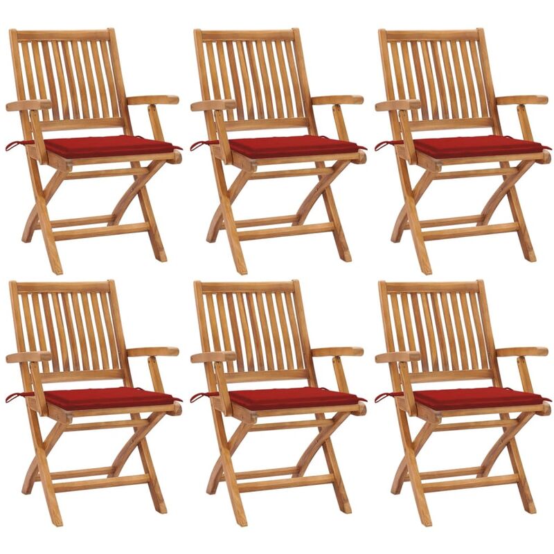 

Sillas de jardín plegables 6 uds madera maciza teca con cojines
