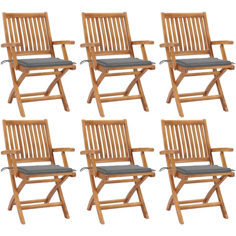 

Sillas de jardín plegables 6 uds madera maciza teca con cojines
