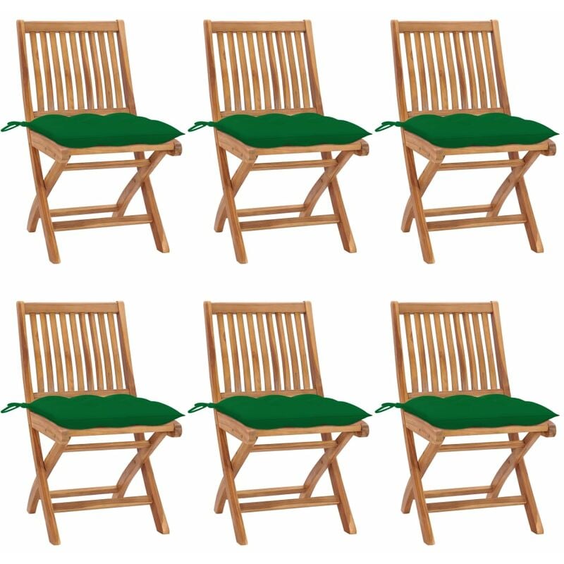 

Sillas de jardín plegables 6 uds madera maciza teca con cojines
