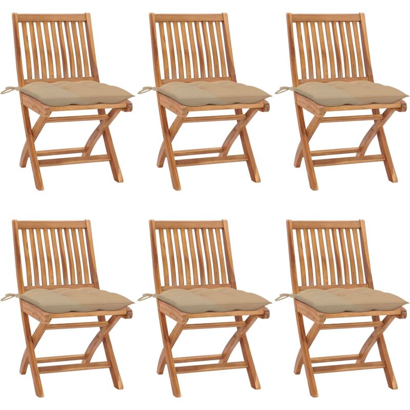 

Sillas de jardín plegables 6 uds madera maciza teca con cojines