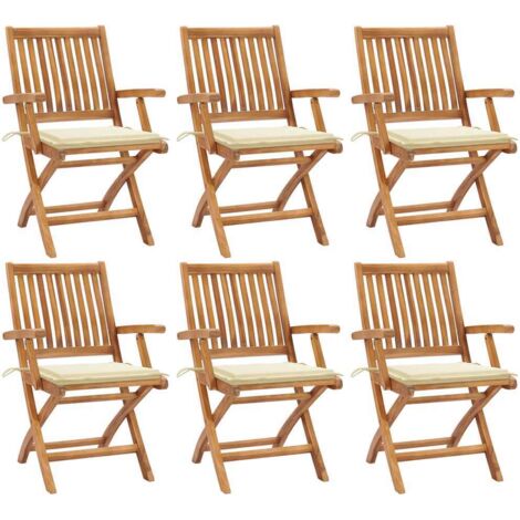 Sillas de jardín plegables 6 uds madera maciza teca con cojines