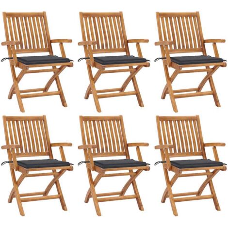 Sillas de jardín plegables 6 uds madera maciza teca con cojines