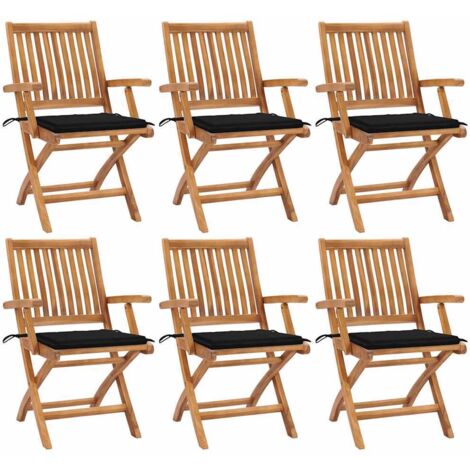Sillas de jardín plegables 6 uds madera maciza teca con cojines