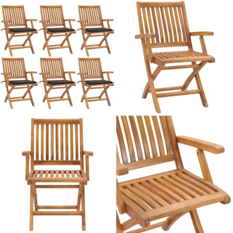 Sillas de jardín plegables 6 uds madera maciza teca con cojines - Sillas de exterior - Sillas de jardín plegables