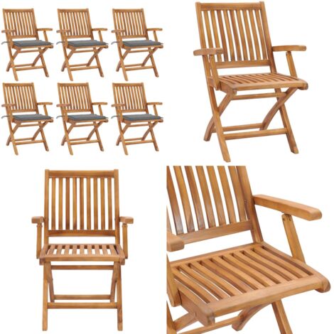 Sillas de jardín plegables 6 uds madera maciza teca con cojines - Sillas de exterior - Sillas plegables