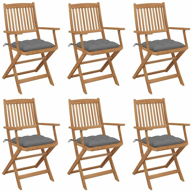 

Sillas de jardin plegables 6 uds y cojines madera maciza acacia