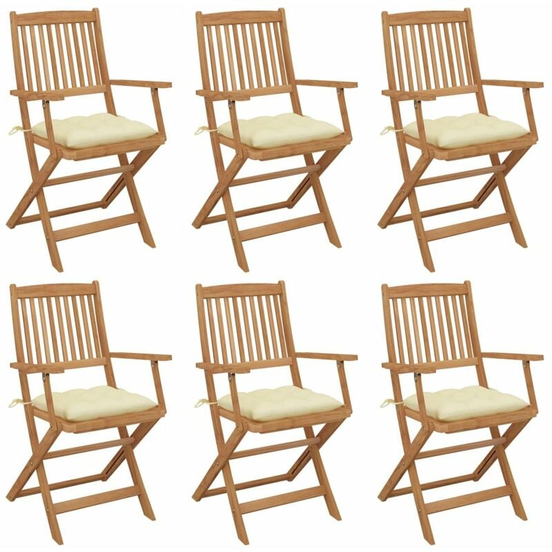 

Happyshopping - Sillas de jardin plegables 6 uds y cojines madera maciza acacia
