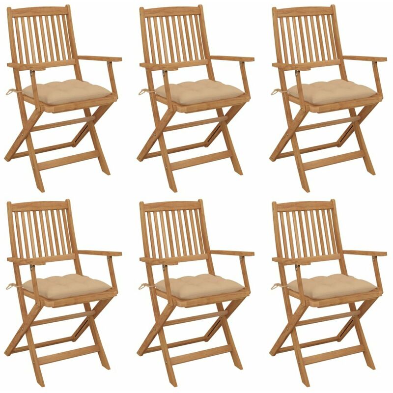 

Sillas de jardin plegables 6 uds y cojines madera maciza acacia