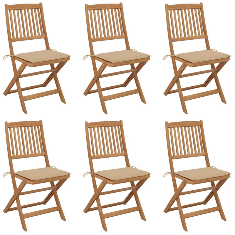 

Happyshopping - Sillas de jardin plegables 6 uds y cojines madera maciza acacia