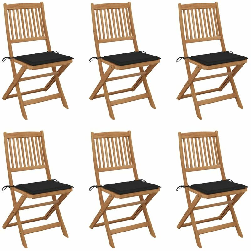 

Happyshopping - Sillas de jardin plegables 6 uds y cojines madera maciza acacia
