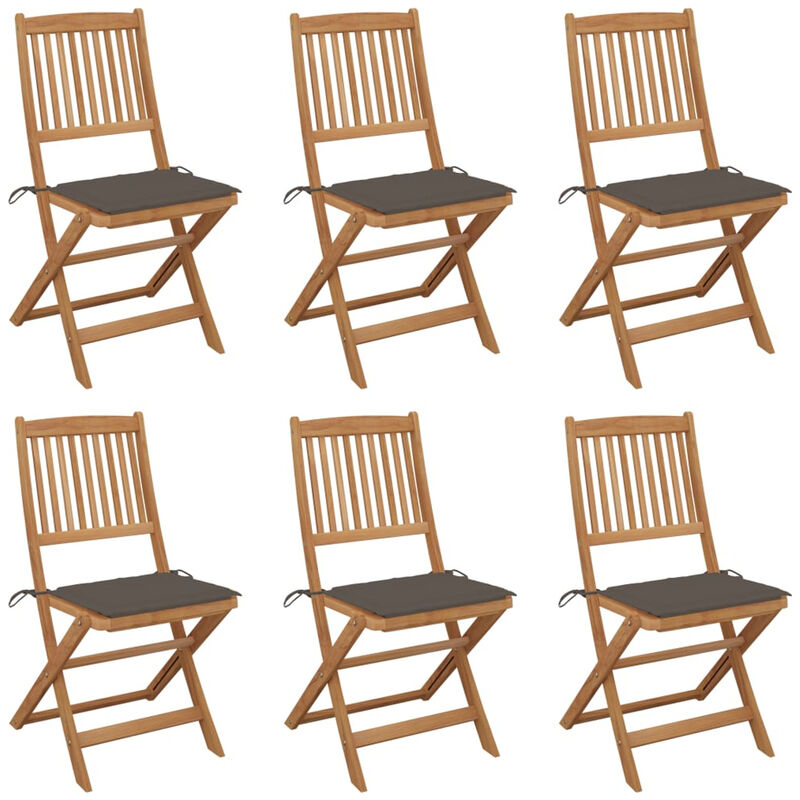 

Sillas de jardin plegables 6 uds y cojines madera maciza acacia