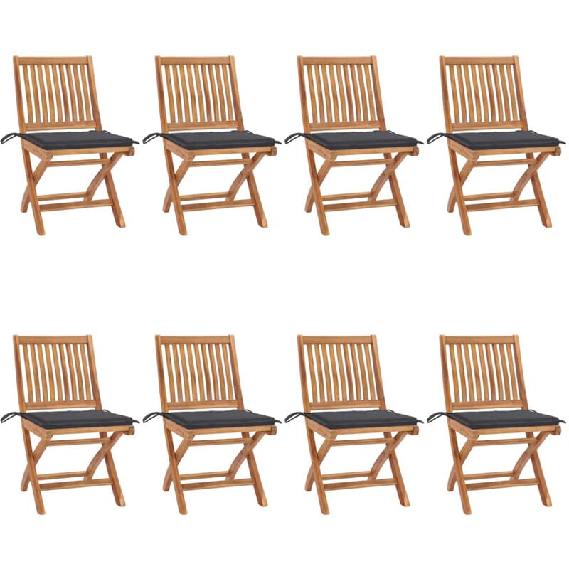 

Sillas de jardin plegables 8 uds madera maciza teca con cojines