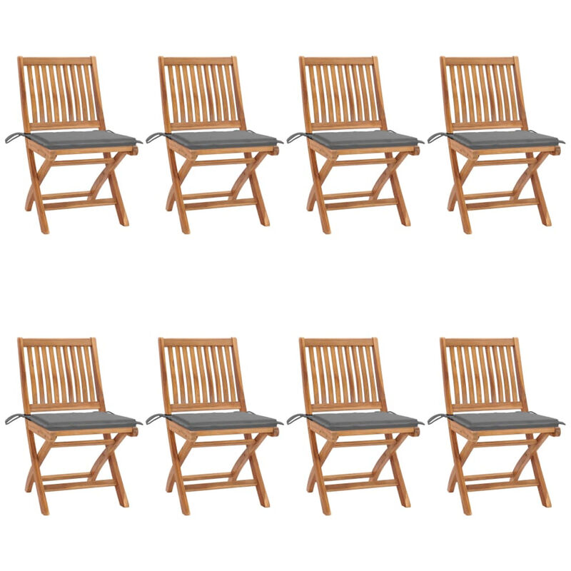 

Sillas de jardin plegables 8 uds madera maciza teca con cojines