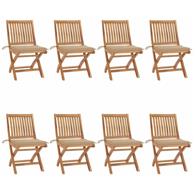 

Sillas de jardin plegables 8 uds madera maciza teca con cojines