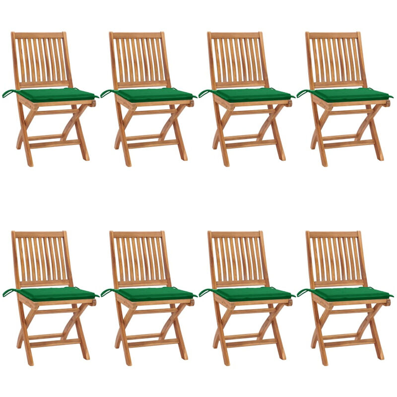 

Sillas de jardin plegables 8 uds madera maciza teca con cojines