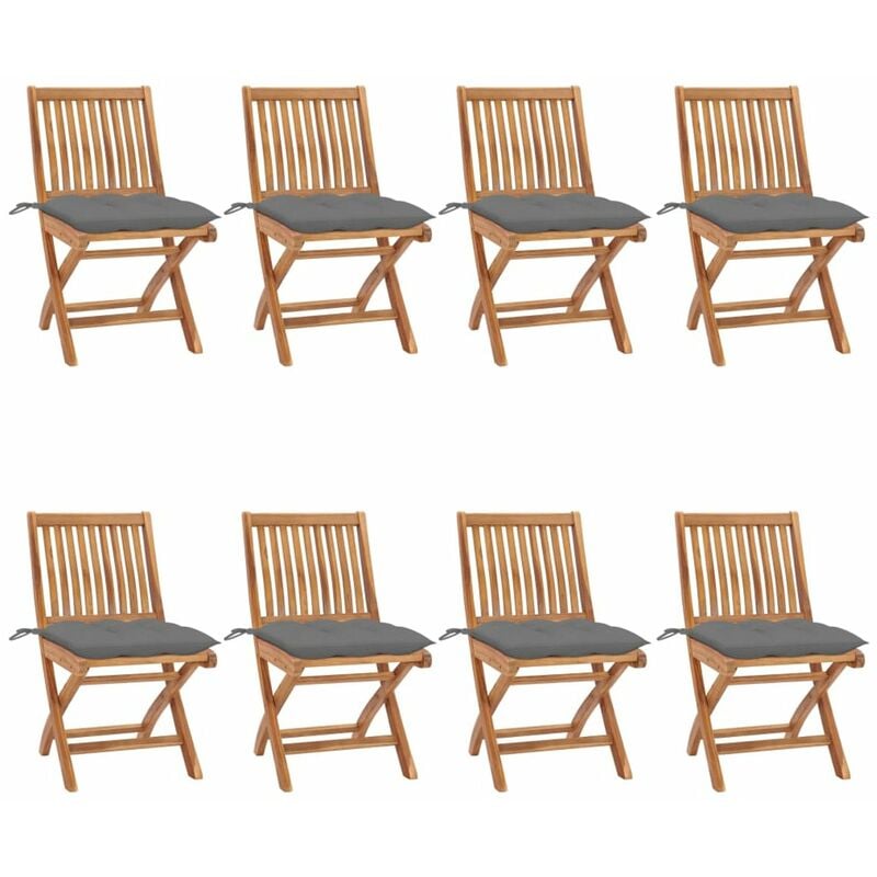

Sillas de jardin plegables 8 uds madera maciza teca con cojines