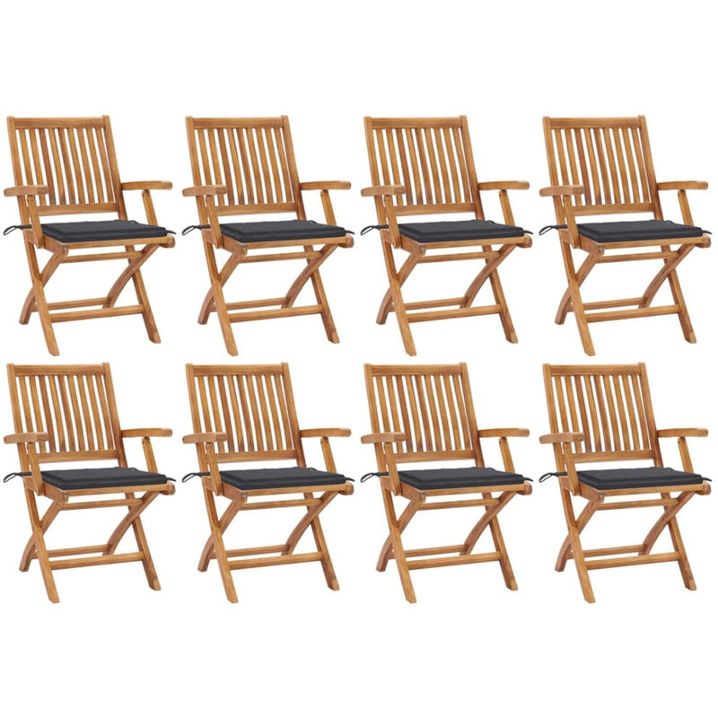 

Happyshopping - Sillas de jardin plegables 8 uds madera maciza teca con cojines