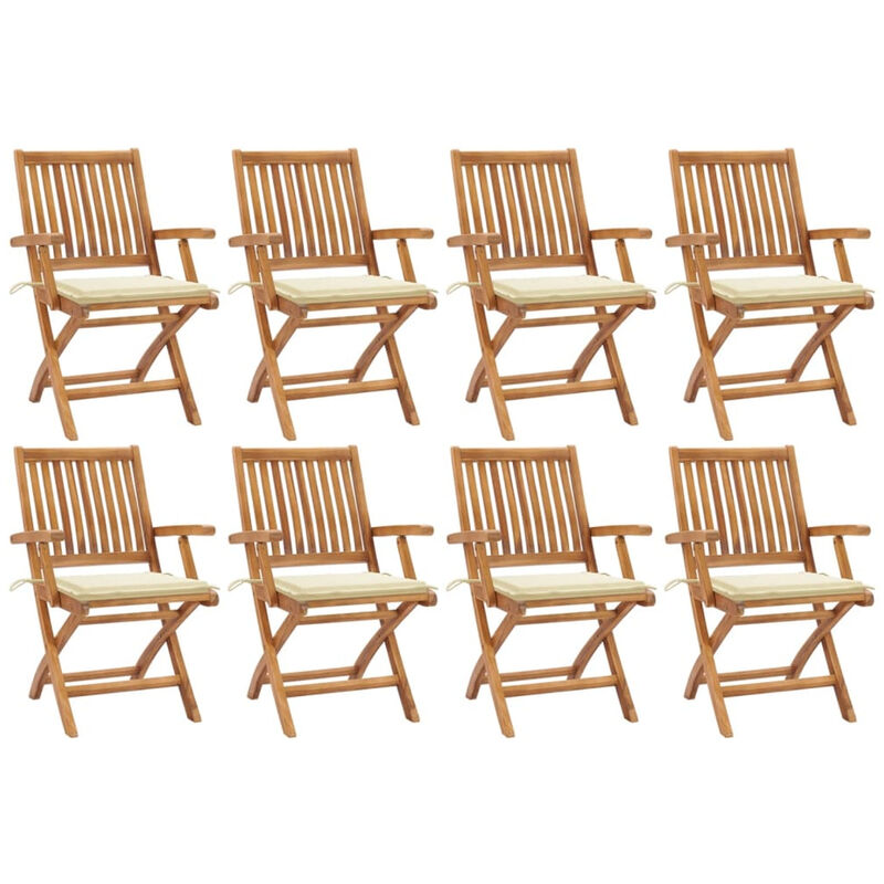 

Happyshopping - Sillas de jardin plegables 8 uds madera maciza teca con cojines
