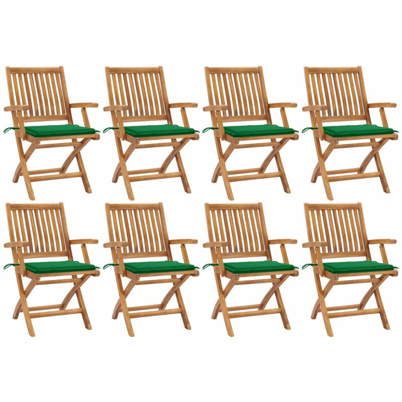 

Happyshopping - Sillas de jardin plegables 8 uds madera maciza teca con cojines