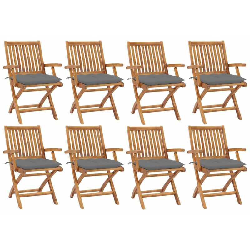 

Happyshopping - Sillas de jardin plegables 8 uds madera maciza teca con cojines