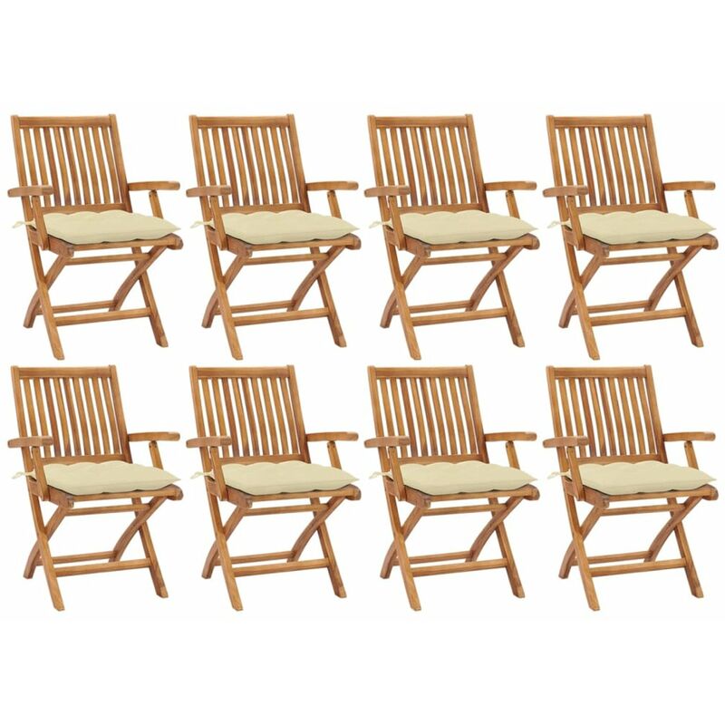 

Happyshopping - Sillas de jardin plegables 8 uds madera maciza teca con cojines