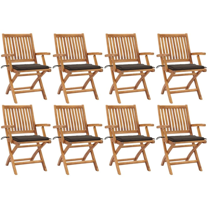 

Happyshopping - Sillas de jardin plegables 8 uds madera maciza teca con cojines